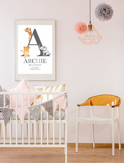 Baby Zoo Alphabet Personalised Print