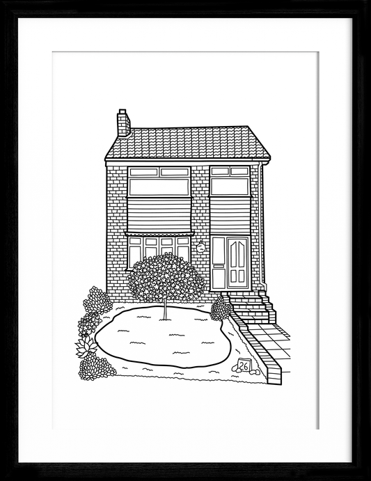 Custom Black & White Home Illustration