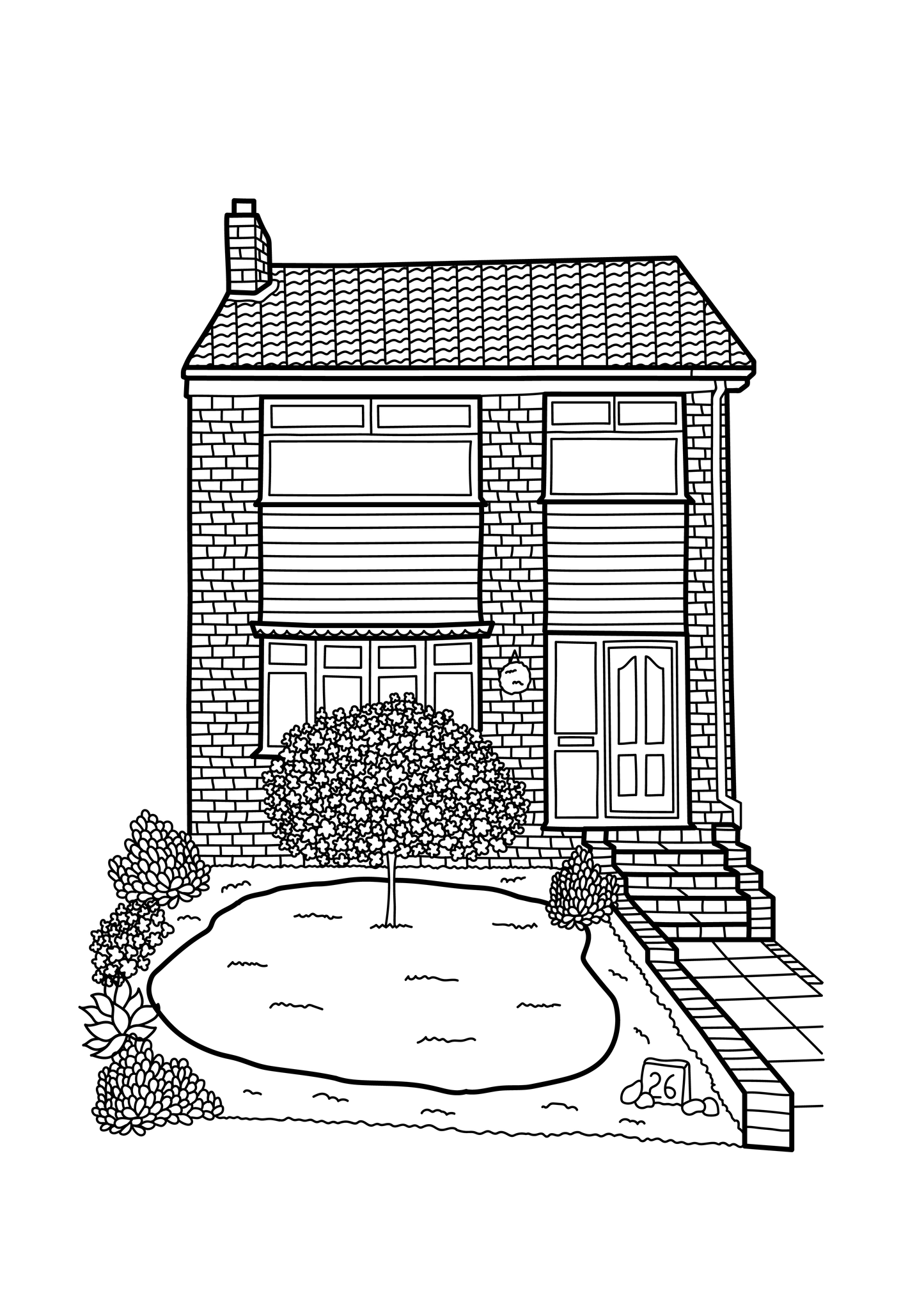 Custom Black & White Home Illustration