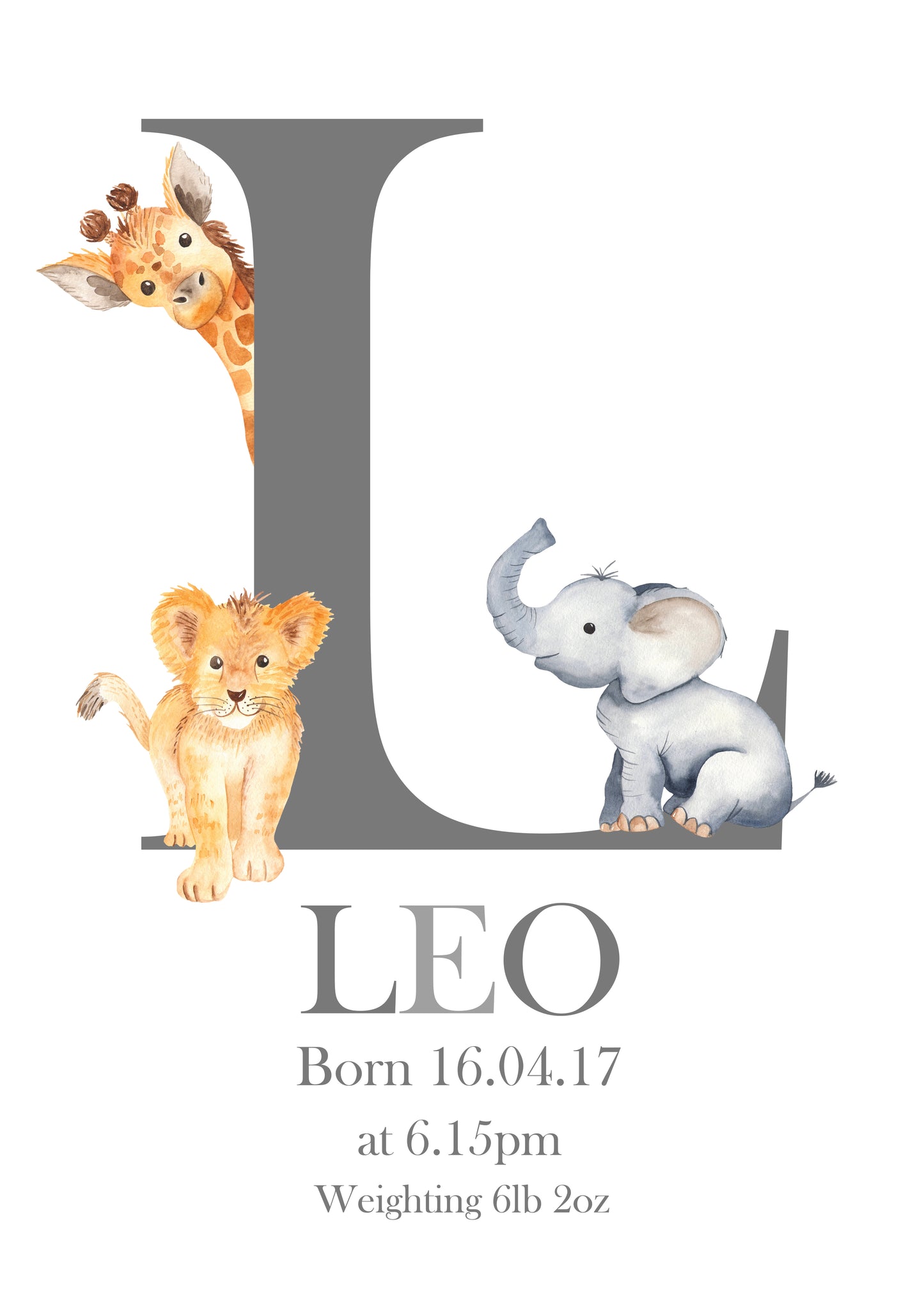 Baby Zoo Alphabet Personalised Print